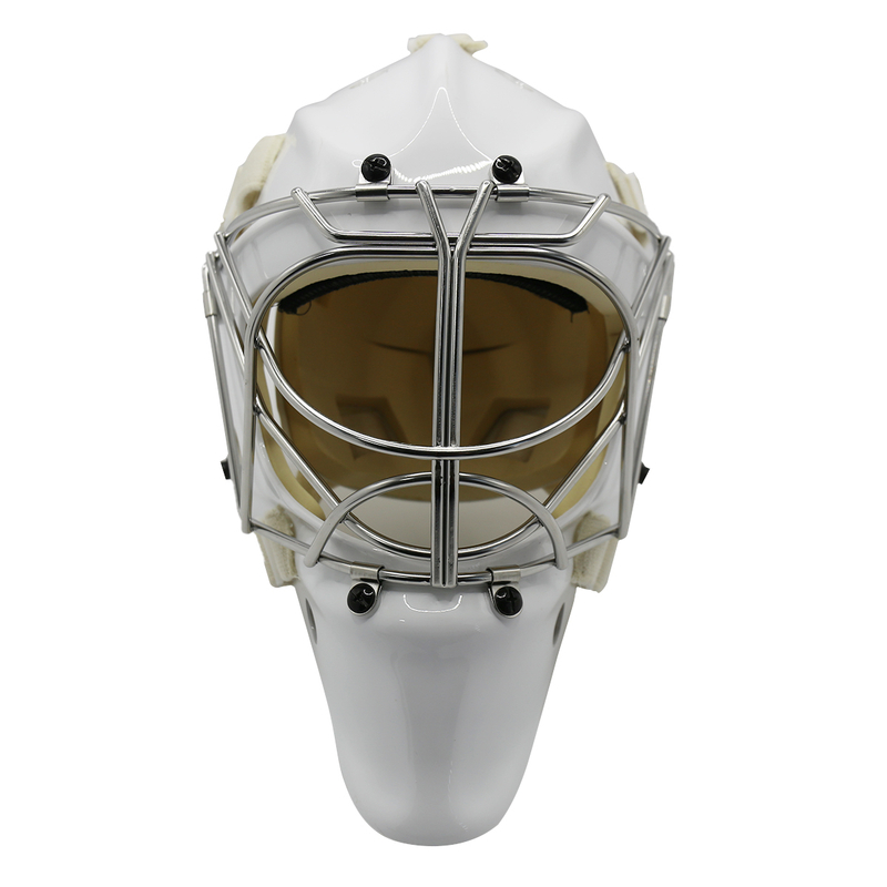 Casco protettivo da portiere per hockey su ghiaccio di sicurezza in acciaio bianco