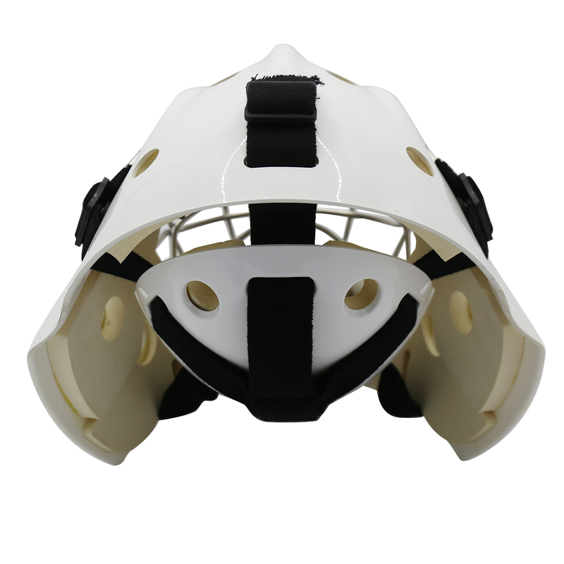Casco protettivo da portiere per hockey su ghiaccio con testa in acciaio bianco