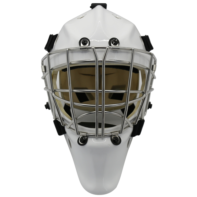 Casco protettivo da portiere per hockey su ghiaccio con testa in acciaio bianco