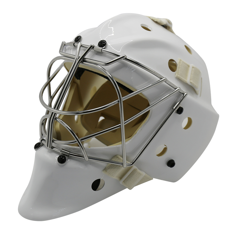 Casco protettivo da portiere per hockey su ghiaccio di sicurezza in acciaio bianco