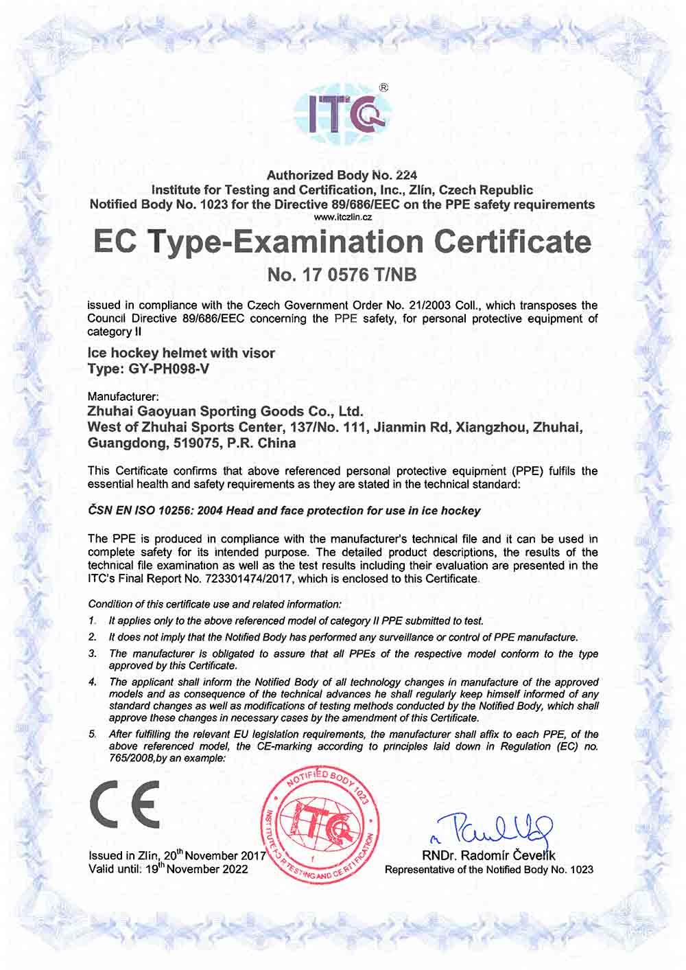 Certificato CE GY-PH098-V