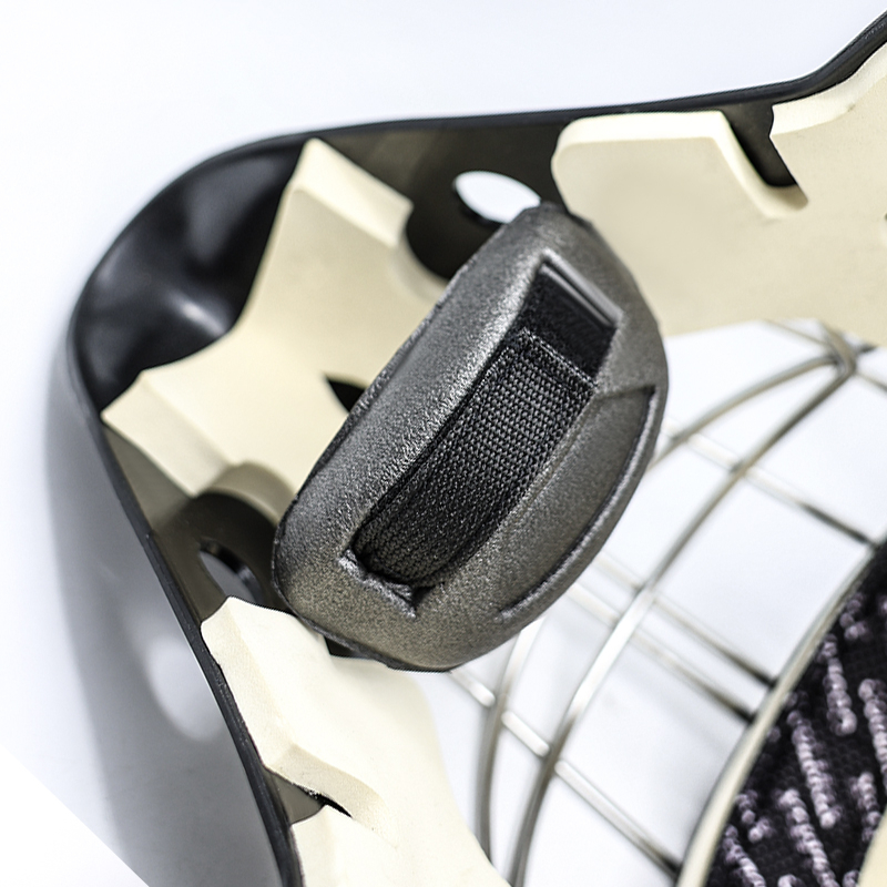 Casco portiere di hockey di hockey di ghiaccio in acciaio bianco